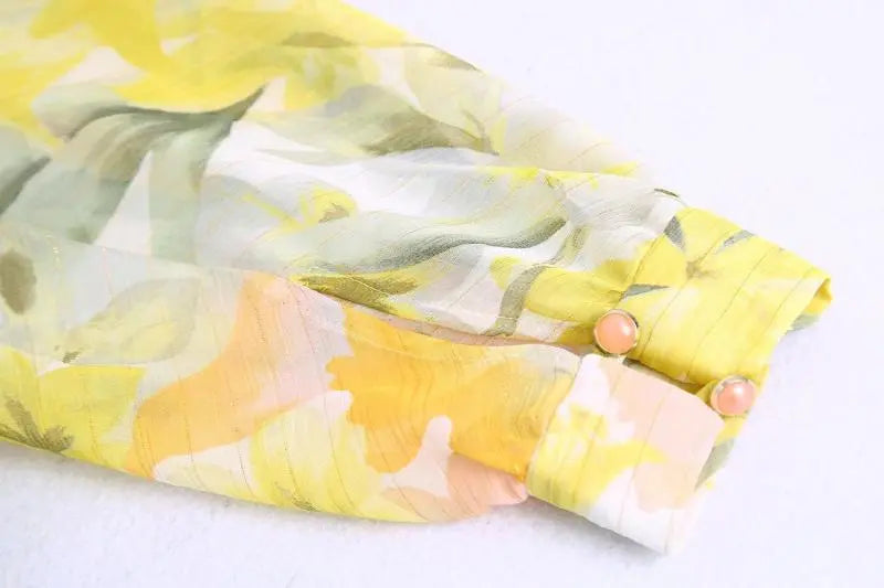 Women's Color Line Print Shirt Skirt Set CJ
