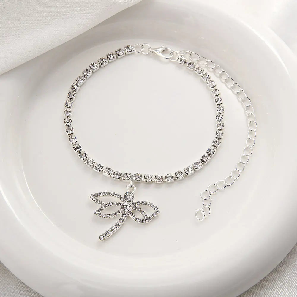 Novel Personality Dragonfly Rhinestone Chain Shiny All-match Rhinestone Anklet CJ
