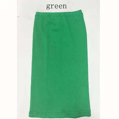 Mid-waist Rib Knitted Sheath Split Skirt CJ