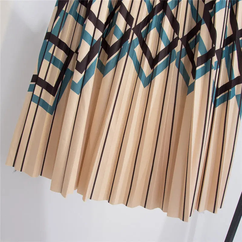 Women's Graceful Geometric Striped Pleated Skirt CJ