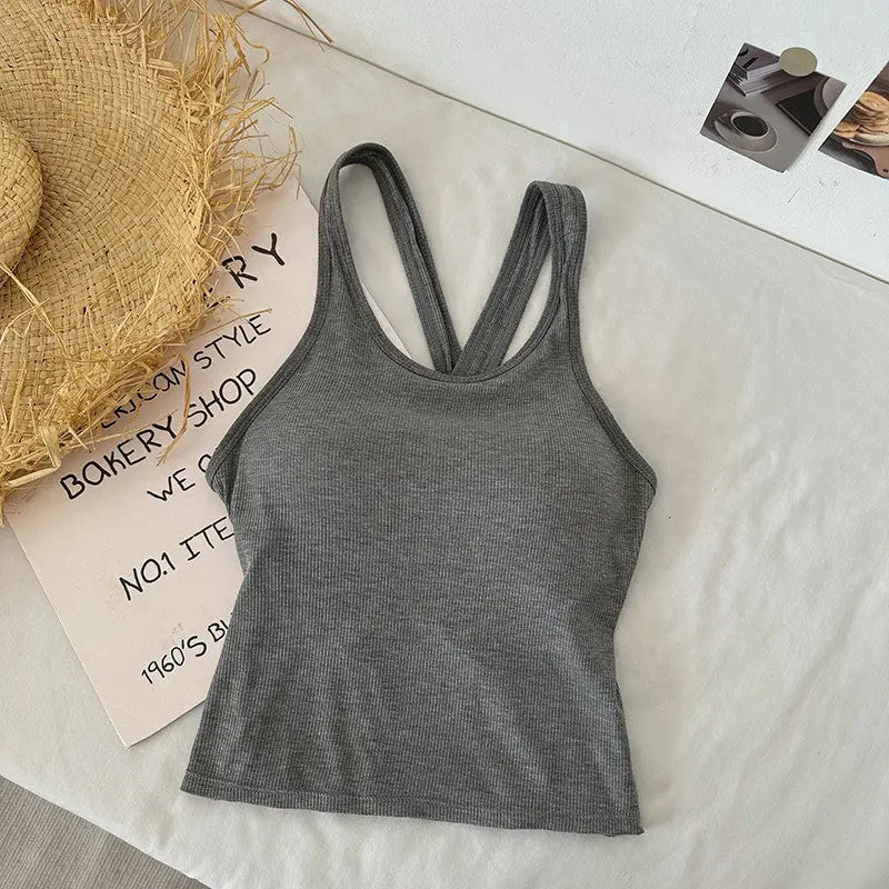 Women's Cross Back Vest With Chest Pad Bra CJ