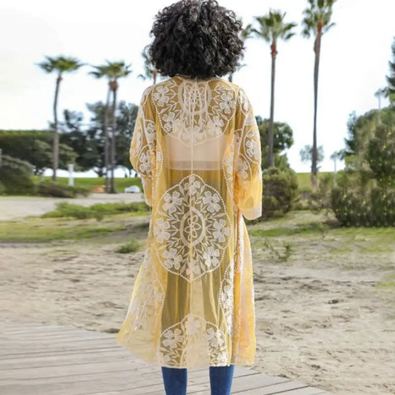 Women's European And American Style Lace Mesh Crochet Beach Jacket Cardigan CJ