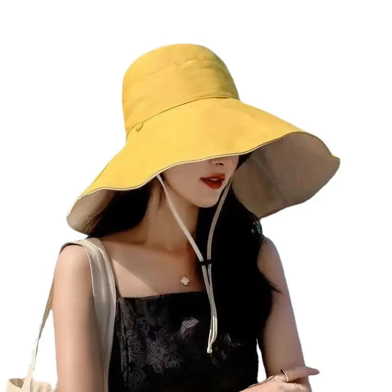 Double-Sided Oversized Brim Sunscreen Fisherman Hat Female CJ