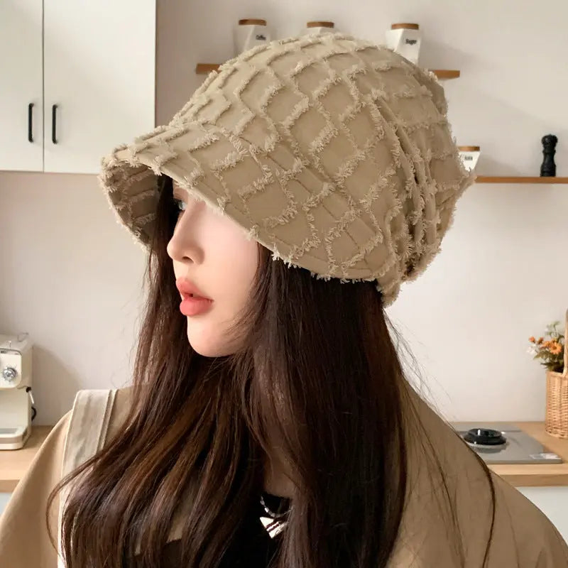 Women's Hat Solid Color With Plaid Pile Heap Cap Thin CJ