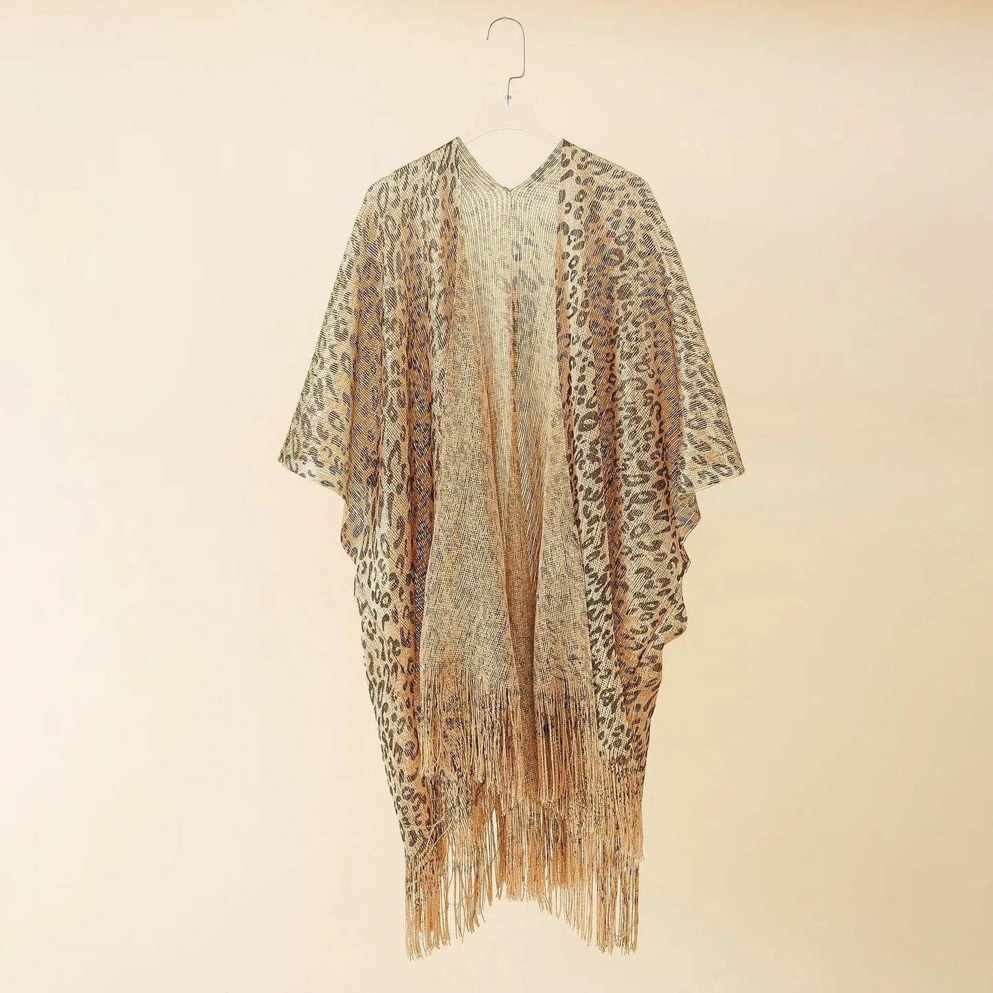 Solid Color Leopard Print Smock Shawl Tassel CJ