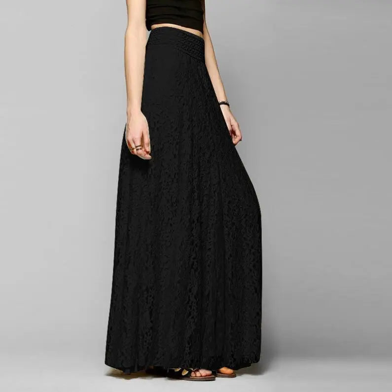 European And American Slim-fit Slimming High Waist Hollow-out Lace Skirt Mid-length Big Hem Umbrella Skirt CJ