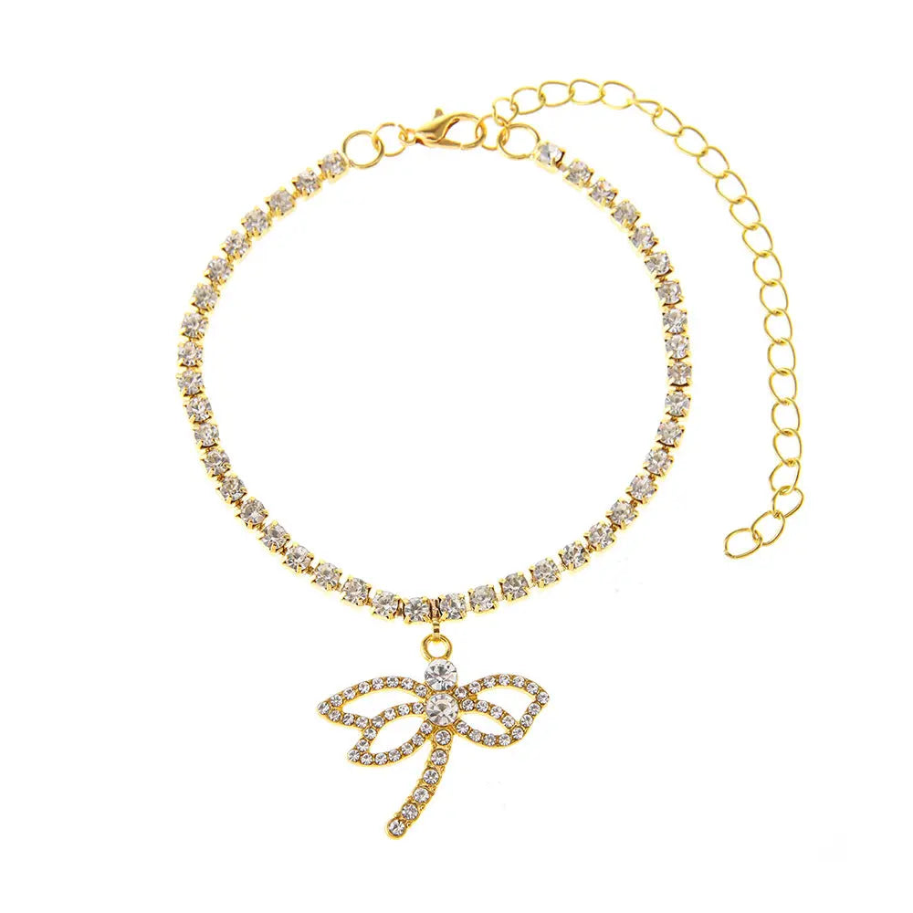 Novel Personality Dragonfly Rhinestone Chain Shiny All-match Rhinestone Anklet CJ