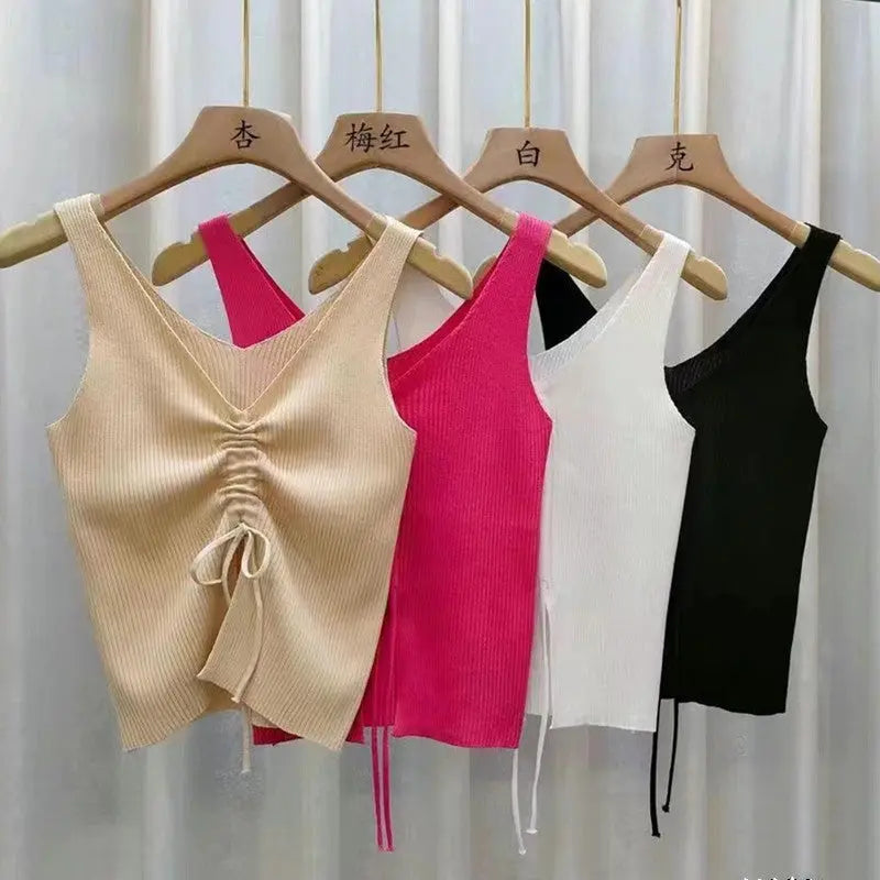 Summer Fashion Drawstring American Hot Girl All-matching Drawstring Vest Top CJ