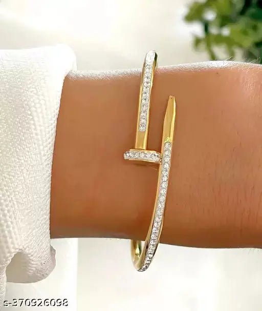 Gold-colored bangle bracelet with rhinestones Attractive Sister