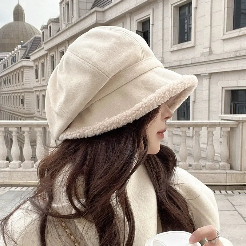 Beret Women's Autumn And Winter Big Head Circumference Fleece-lined Warm Pile Heap Cap Bucket Hat CJ