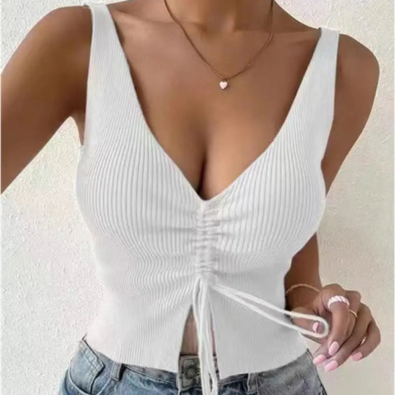 Summer Fashion Drawstring American Hot Girl All-matching Drawstring Vest Top CJ