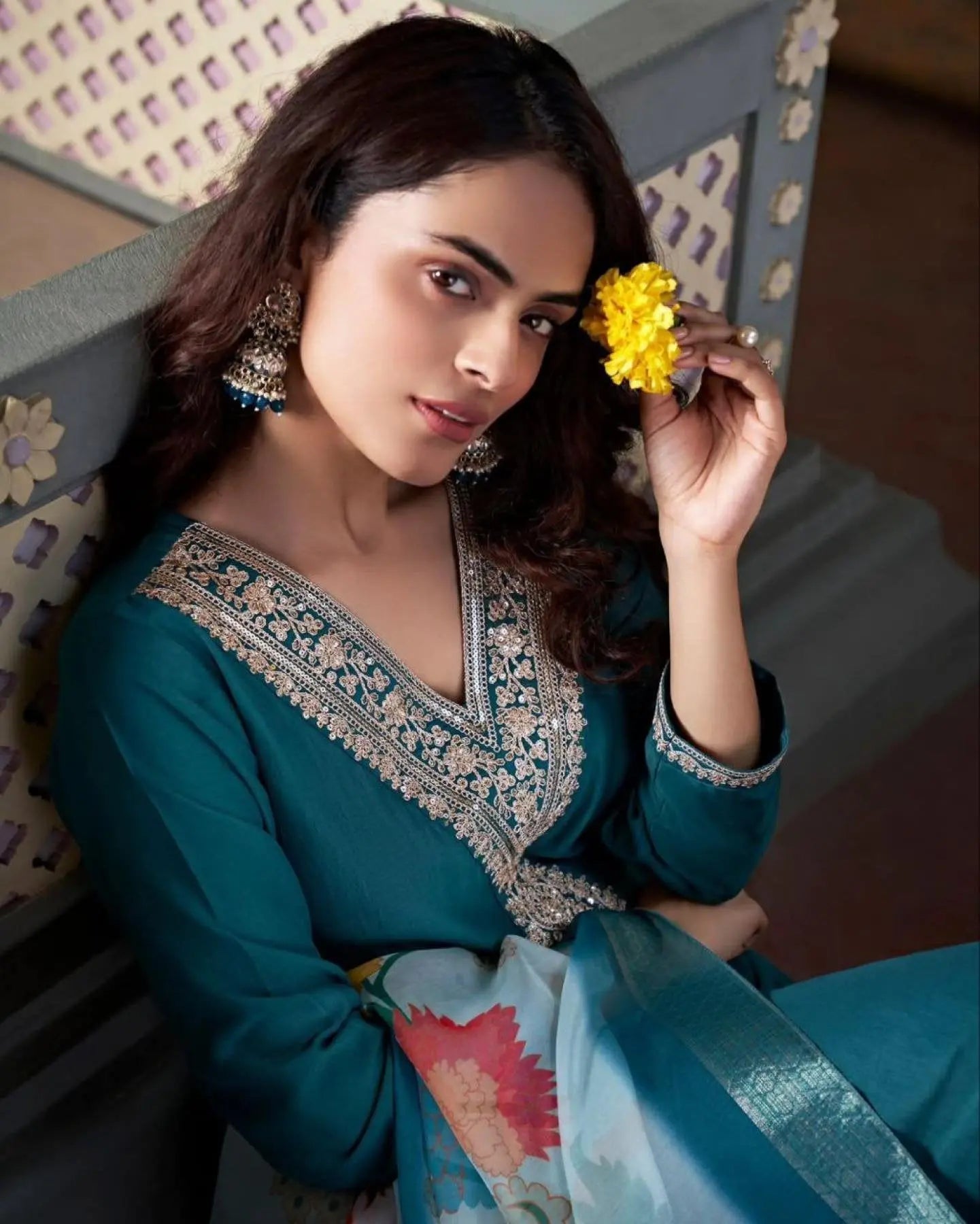 Dipali Embroidered Viscose Chanderi Straight Kurta with Jacquard Dupatta For Woman RE