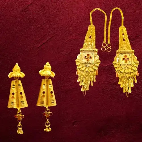 Trendy Gold-Plated Necklace Combo Set with Choker, Long Necklace, and Earrings Attractive Sister