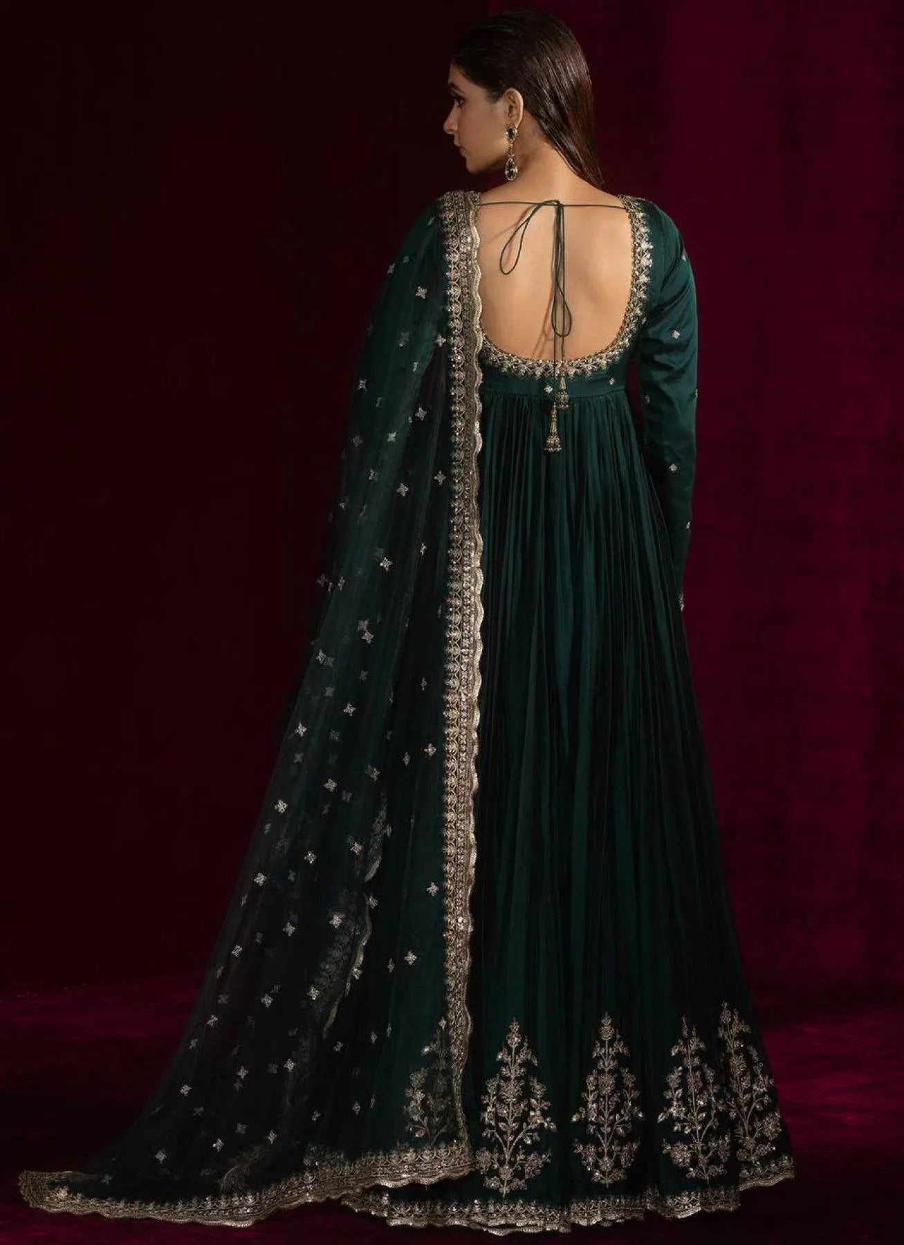 Dreamy Teal Green Japan Satin Anarkali Suit with Sequence Work For Party Wear RE