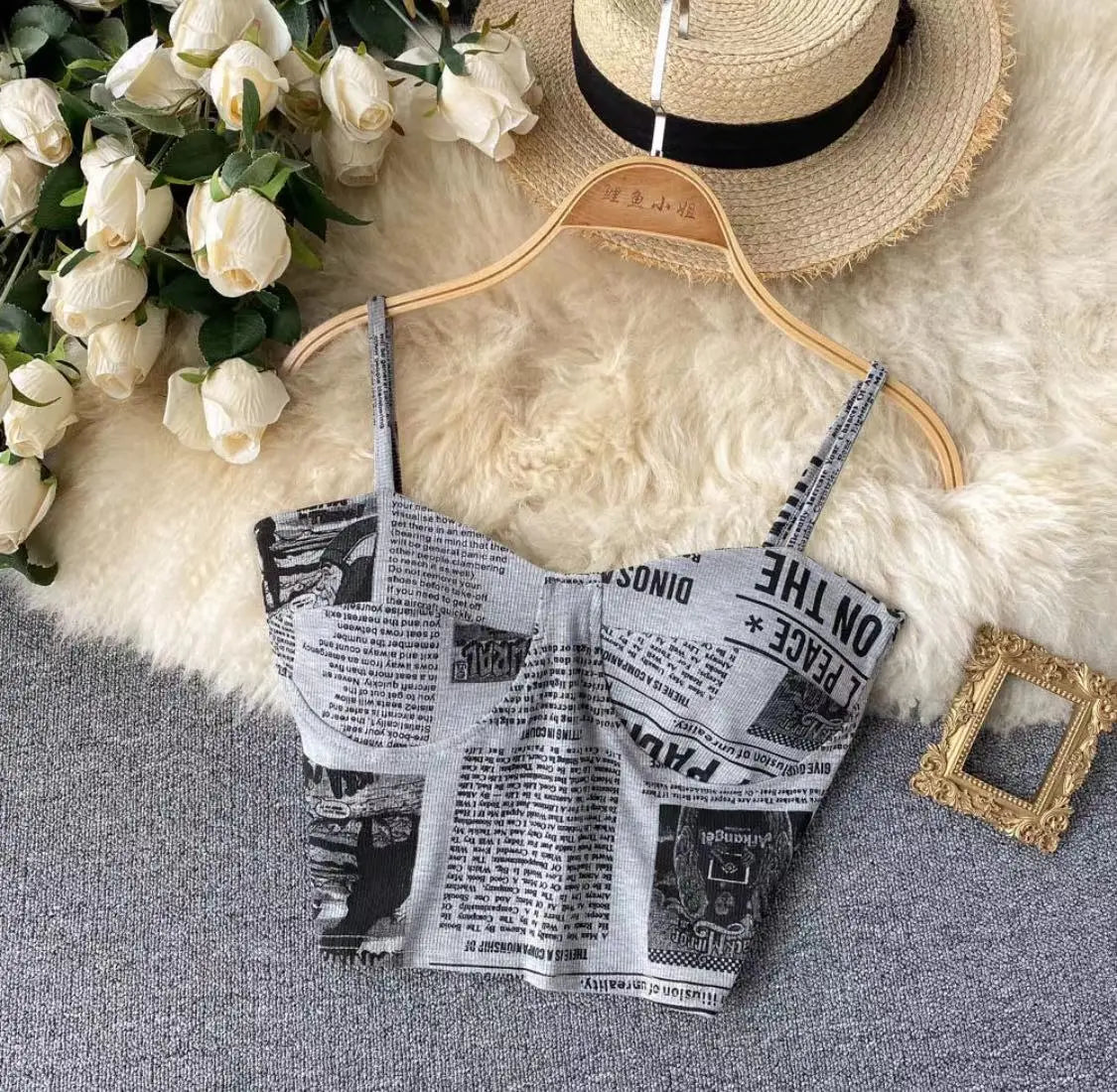 Women's Fashion Newspaper Beauty Back Camisole CJ
