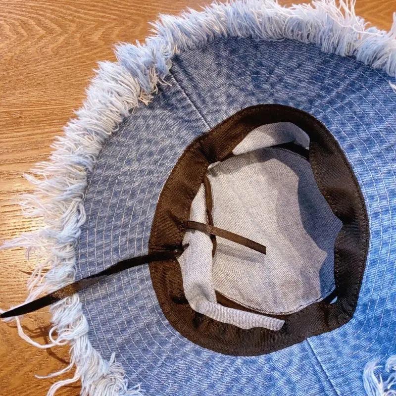 Jean Fisherman Hat Women's Spring And Summer Thin Washed Old Frayed Edge Bucket Hat Outdoor CJ