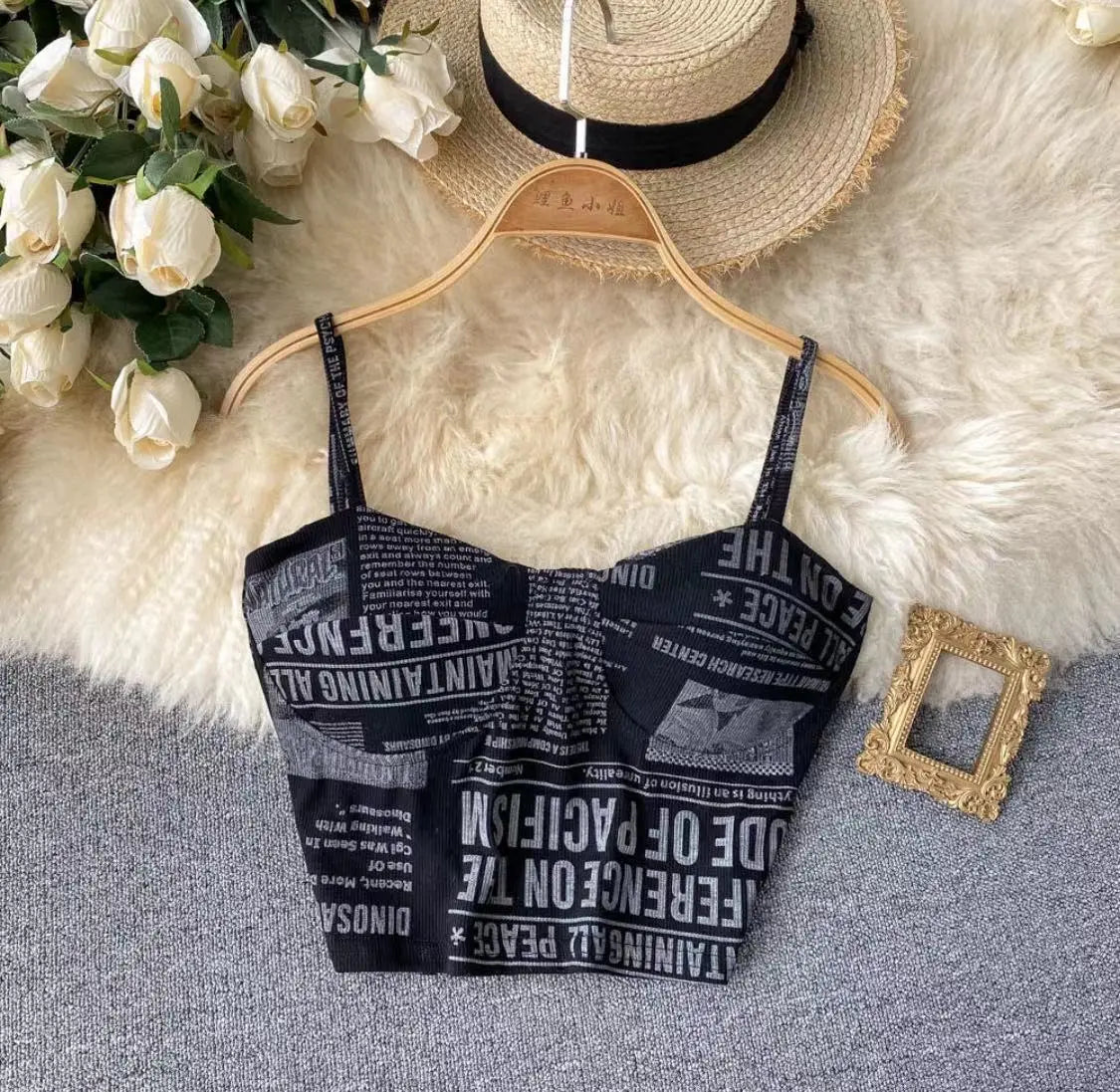 Women's Fashion Newspaper Beauty Back Camisole CJ
