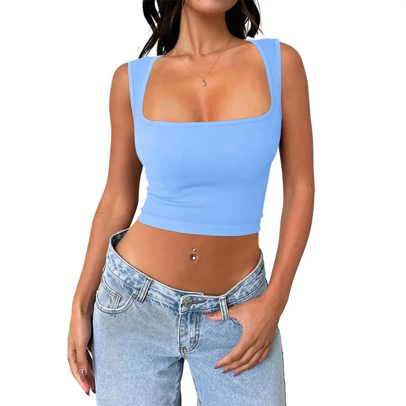 Seamless Square Collar Sleeveless Midriff-baring Fashion Camisole Yoga Stretch Top CJ