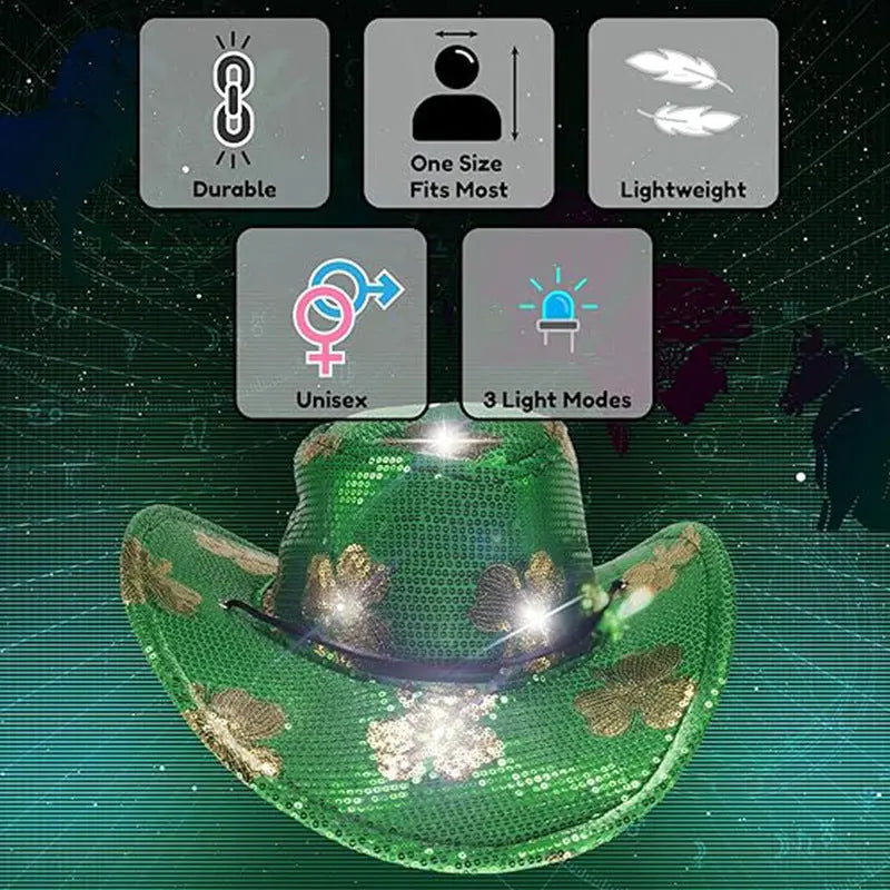 St Patrick's Day Green With Light Cowboy Hat CJ