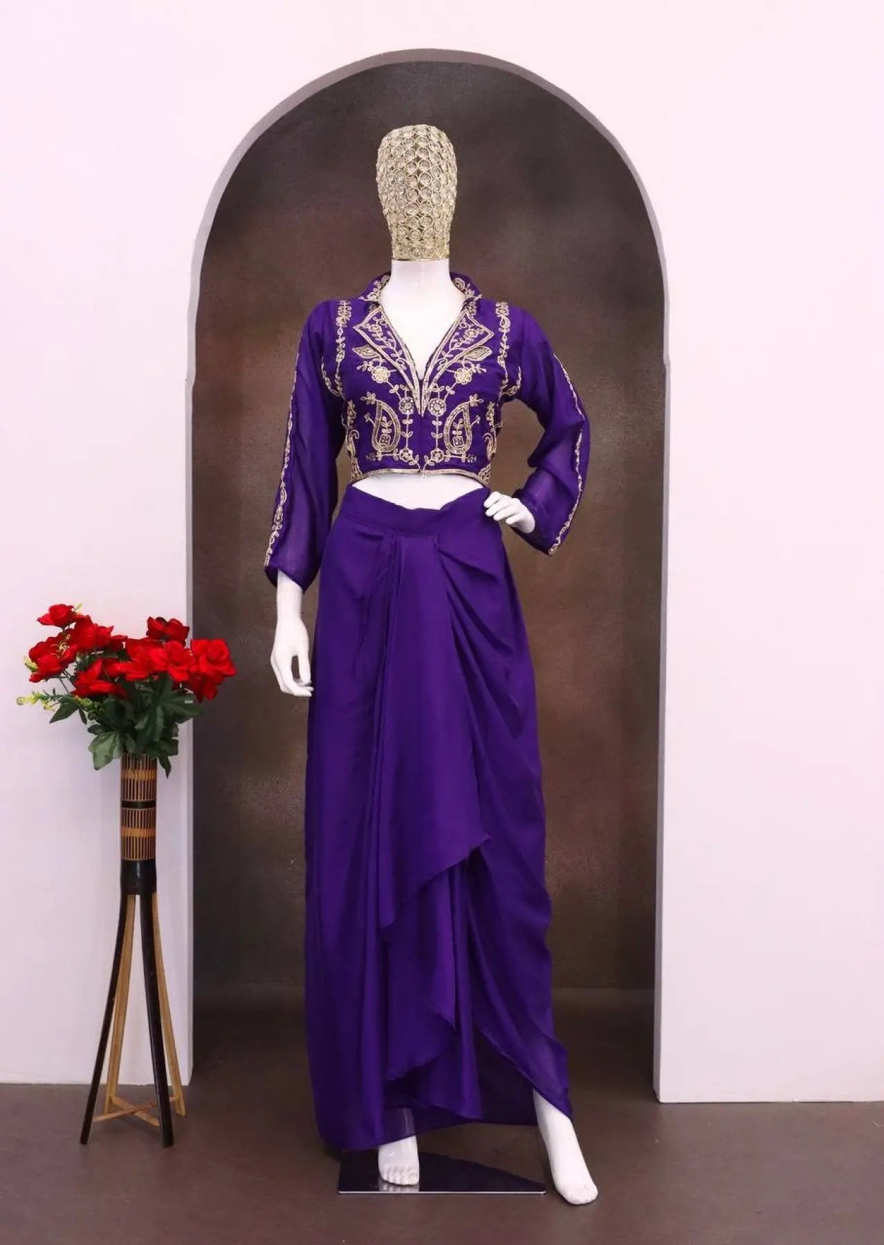 Elegant Two Piece Western Dhoti Set in Soft Chinon Silk Perfect for Celebration Wear RE