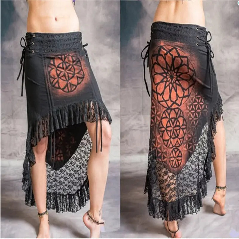 Digitally Printed Lace Stitching Irregular Skirt CJ