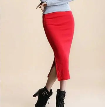 Mid-waist Rib Knitted Sheath Split Skirt CJ