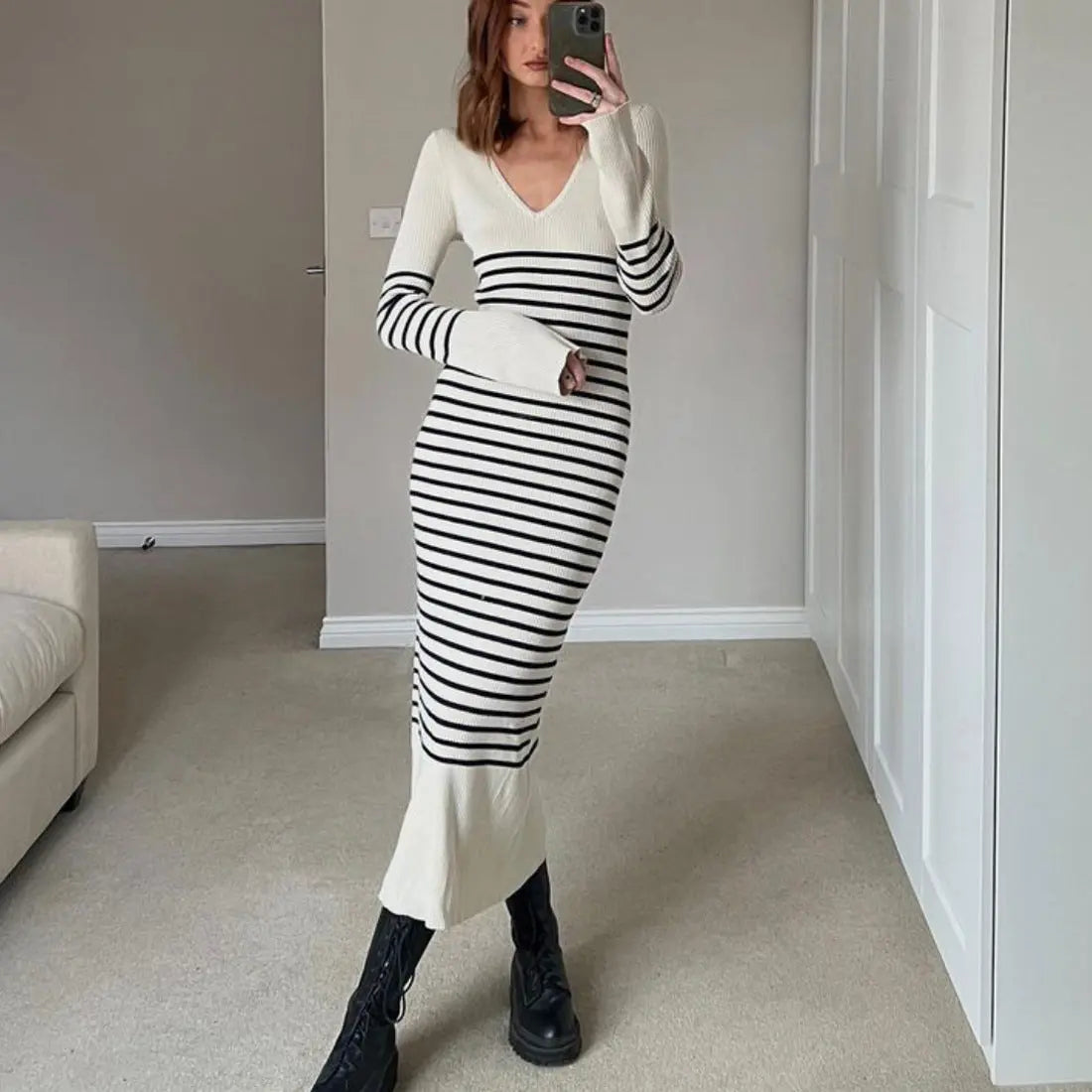 Slimming Stripes Knitted Long Skirt For Women CJ