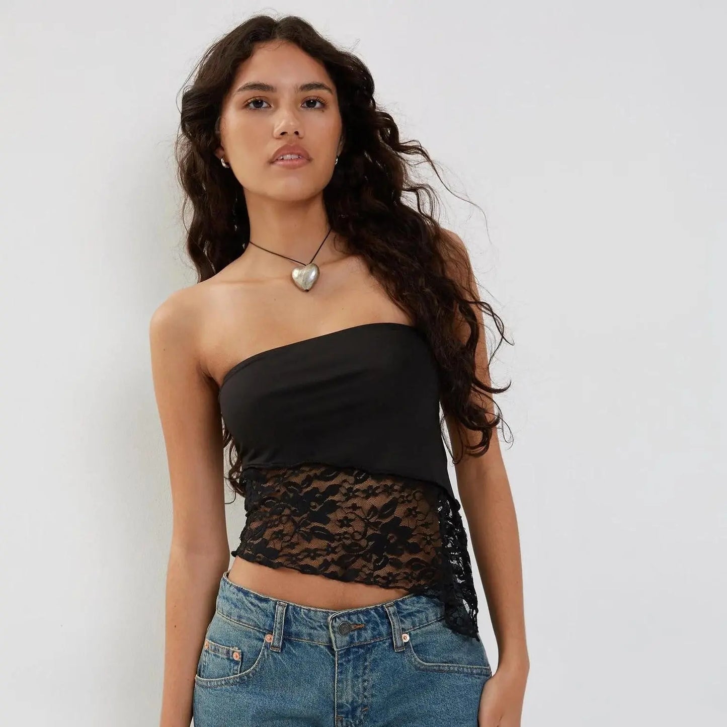 Women's Mesh Lace Top Spring Sexy Black Knitted Top CJ