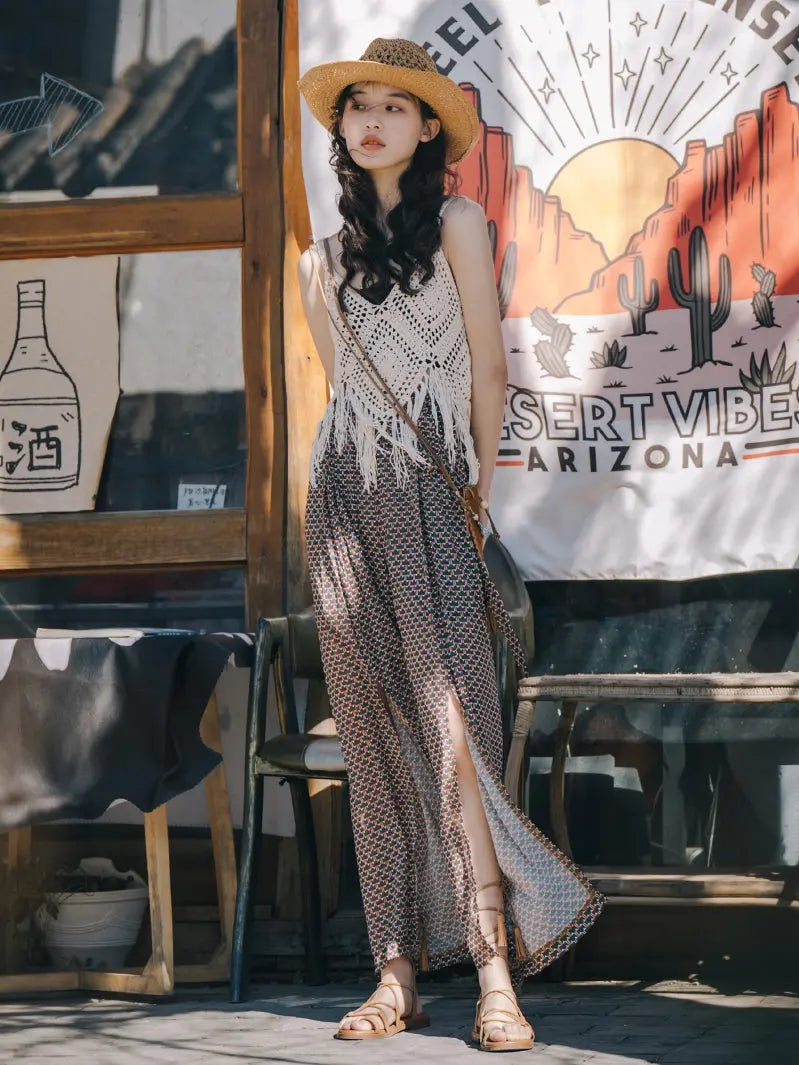 Tassel Strap Bohemian Crochet Vest CJ
