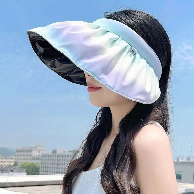 Women's Gradient Black Rubber Large Eaves Sun Visor Shell Hat CJ