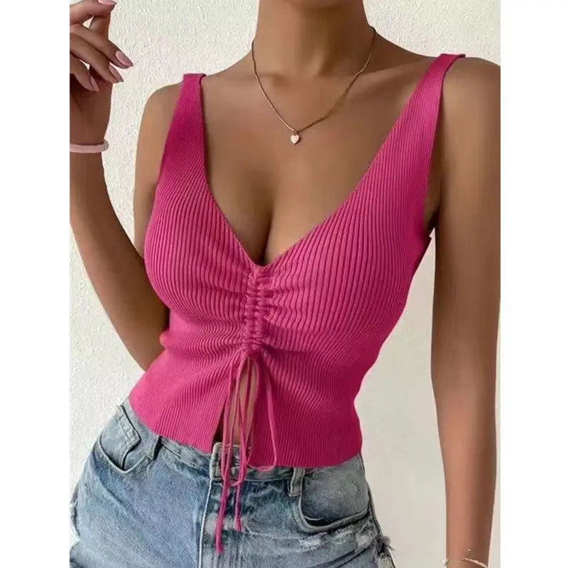Summer Fashion Drawstring American Hot Girl All-matching Drawstring Vest Top CJ