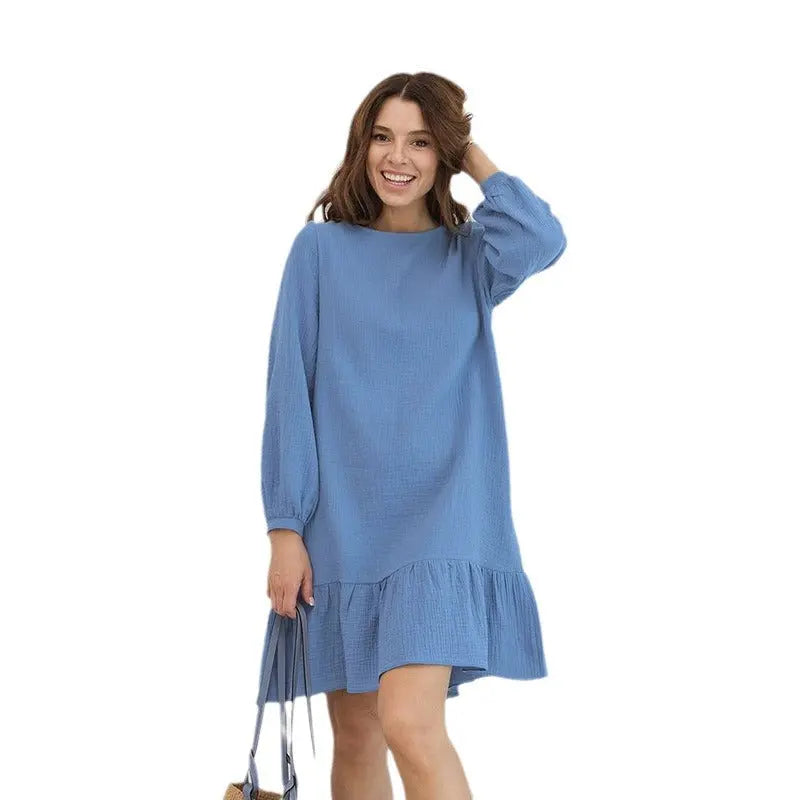 Solid Color Cotton Long-sleeved Nightdress Skirt CJ