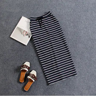 Black And White Striped Casual Pocket Mid-length Bag Hip Skirt CJ