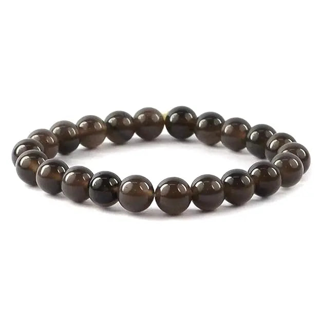 HANDMADEAURA Bracelet, Reiki Natural Sheen Obsidian Bracelet 8 mm, Round Bead Bracelet for Wealth Protection, Genuine Gemstone Beads for Calming, Stress Relief & Spiritual Healing - Natural HANDMADEAURA