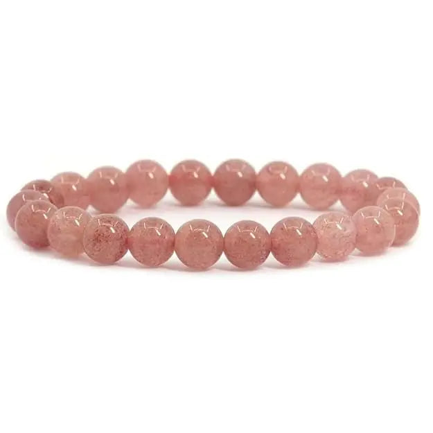 HANDMADEAURA Bracelet, Reiki Natural Strawberry quartz Bracelet 8 mm, Round Bead Bracelet for Wealth Protection, Genuine Gemstone Beads for Calming, Stress Relief & Spiritual Healing - Natural HANDMADEAURA