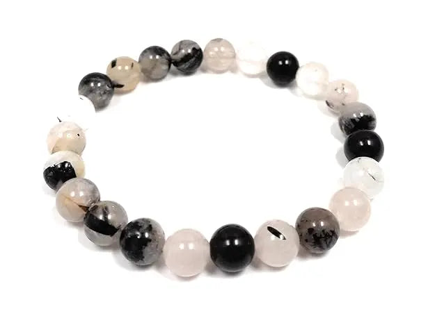 HANDMADEAURA Bracelet, Reiki Natural Black Rutile Bracelet 8 mm, Round Bead Bracelet for Wealth Protection, Genuine Gemstone Beads for Calming, Stress Relief & Spiritual Healing - Natural HANDMADEAURA