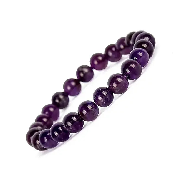 HANDMADEAURA Bracelet, Reiki Natural Amethyst Bracelet 8 mm, Round Bead Bracelet for Wealth Protection, Genuine Gemstone Beads for Calming, Stress Relief & Spiritual Healing - Natural HANDMADEAURA