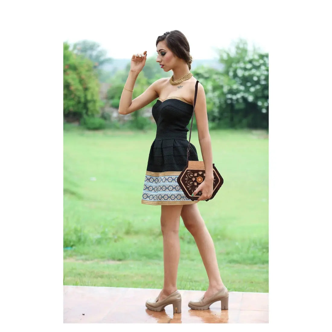 "Elegant Handcrafted Hexagonal Wooden Handbag with Floral Design - Perfect Rakhi Festival Gift" Attractive Sister