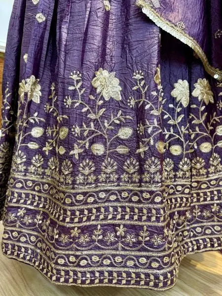 Imperial Purple Crush Silk Lehenga Set with Zari Embroidery Perfect for Festive Nights RE