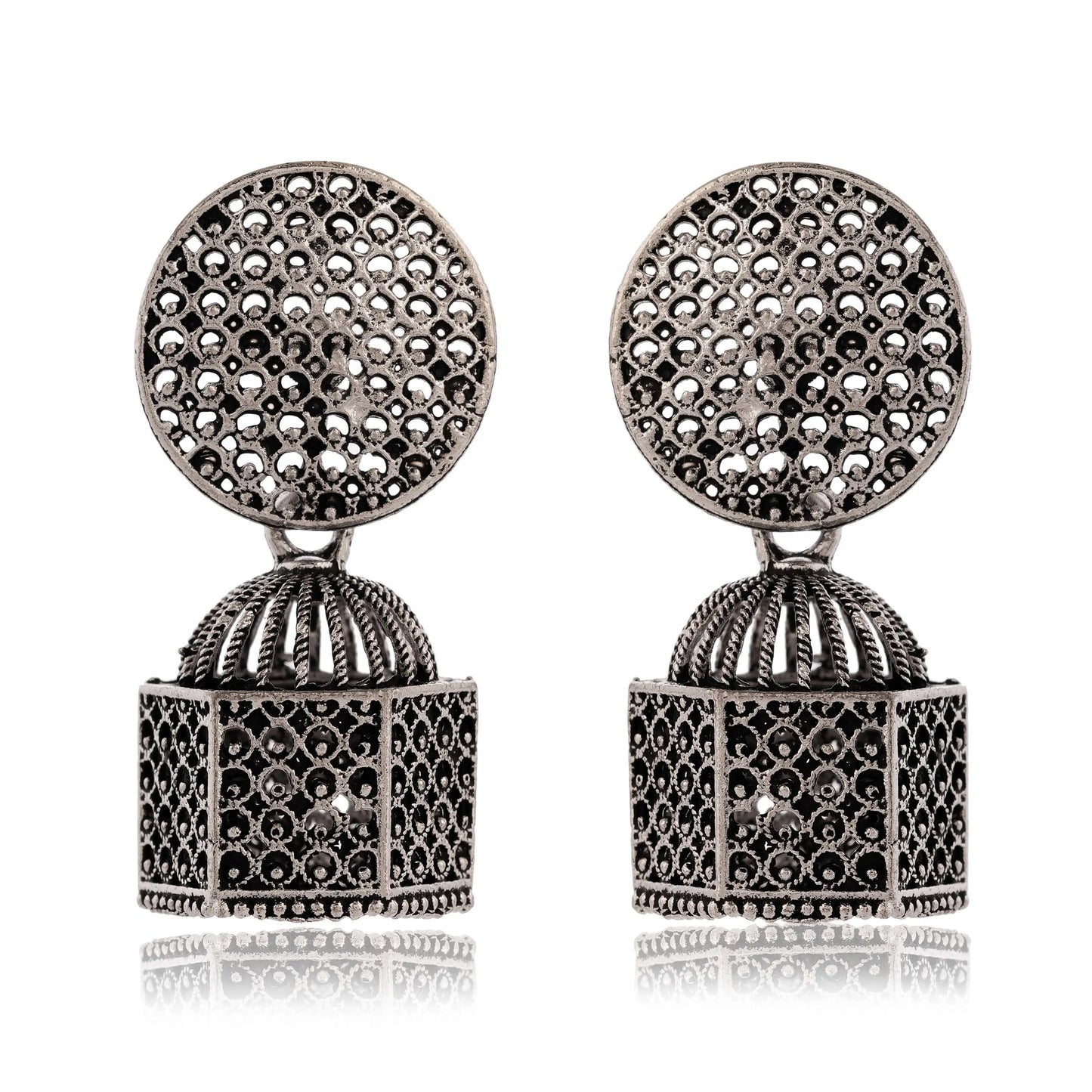Women's Traditional Silver Oxidised Chandbali Ethnic Design Jhumka/Jhumki Earrings for Women-32 Attractive Sister