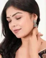 Earrings for Women Traditional Silver AZ838-OXidised Jhumka Set | German Silver Chand Baliyan & Jhumkas Earrings | Birthday & Anniversary Gift Attractive Sister