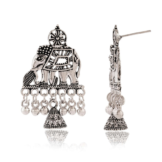 Women's Traditional Silver Oxidised Chandbali Ethnic Design Jhumka/Jhumki Earrings for Women-23 Attractive Sister