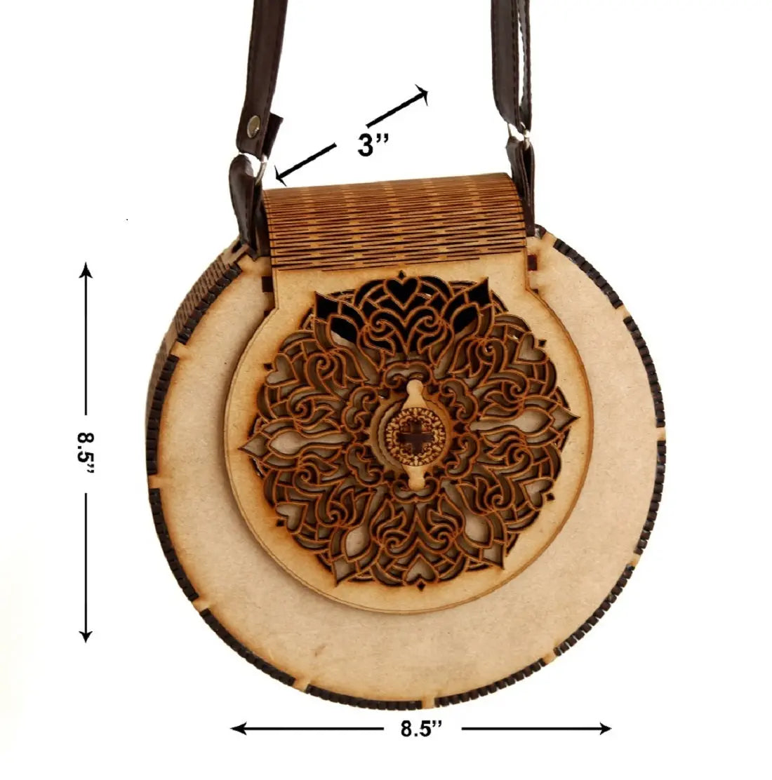 "Exquisite Handcrafted Circular Wooden Handbag with Intricate Floral Design – Perfect Rakhi Festival Gift" Attractive Sister