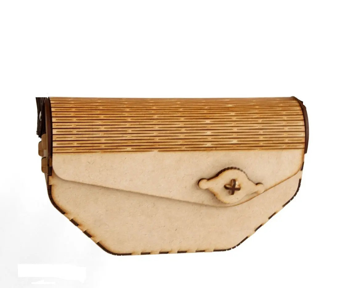 Wooden Laser-Cut Shoulder Bag with Leather Strap Attractive Sister