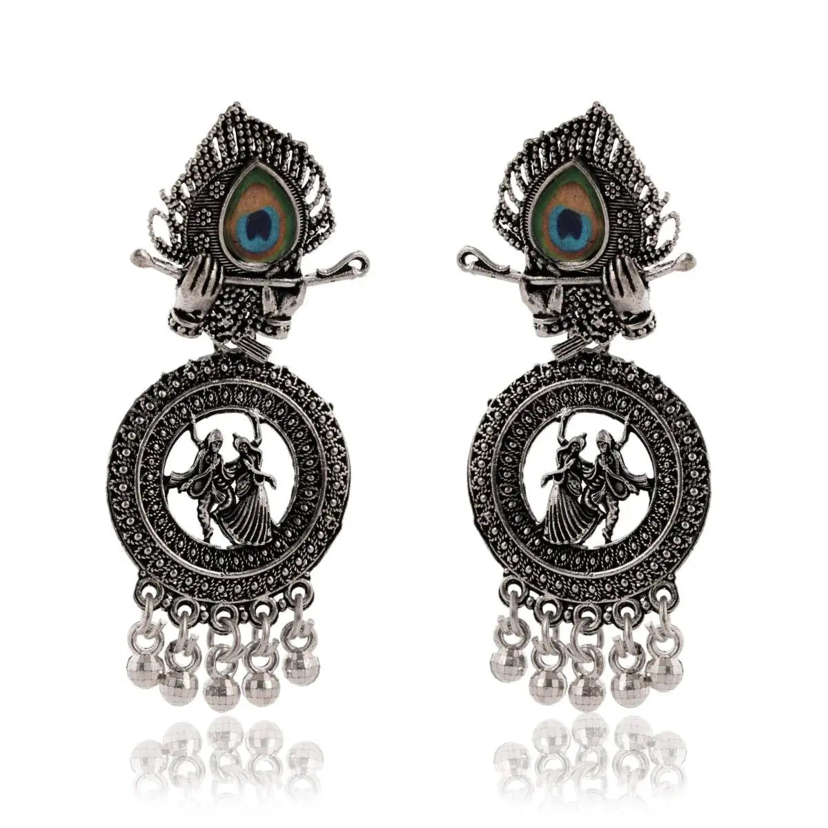 latest Silver plated oxidised Radha Krishna earrings & Silver Beads Ethnic Jhumka/Jhumki Attractive Sister