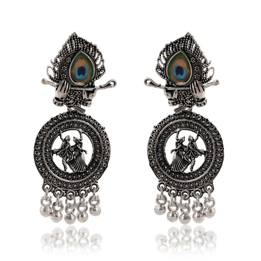 latest Silver plated oxidised Radha Krishna earrings & Silver Beads Ethnic Jhumka/Jhumki Attractive Sister