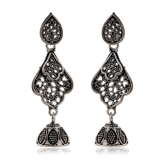 Women's Traditional Silver Oxidised Chandbali Ethnic Design Jhumka/Jhumki Earrings for Women-19 Attractive Sister