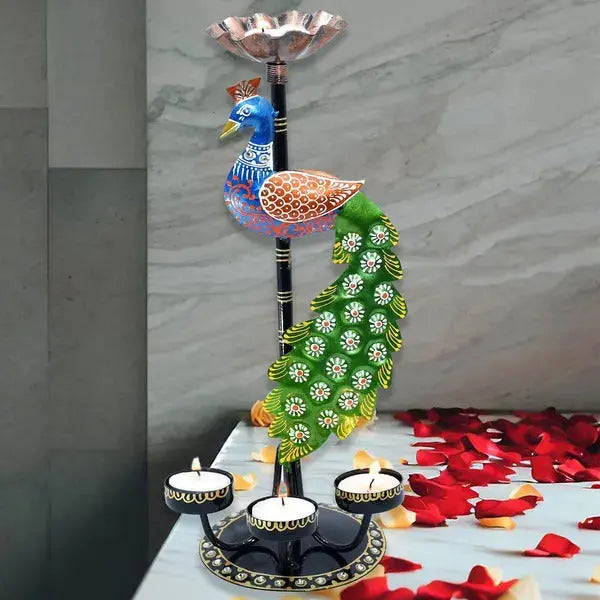 Vibrant Multicolor Metal Peacock T-Light Candle Holder – Unique Decorative Lantern for Home Décor Attractive Sister