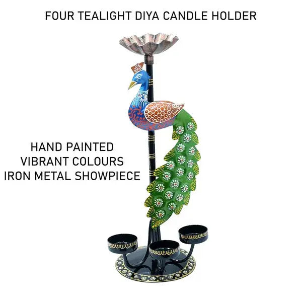 Vibrant Multicolor Metal Peacock T-Light Candle Holder – Unique Decorative Lantern for Home Décor Attractive Sister