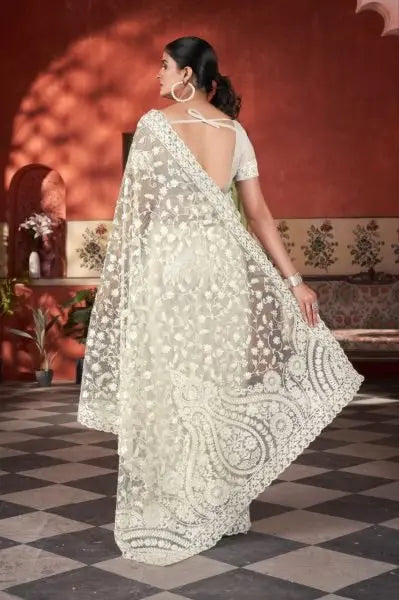 Black, Red & White Butterfly Net Sarees – Party Wear & Wedding Collection with Embroidery, Cutwork, Chain Stitch & Stone Work Glam Drape RE